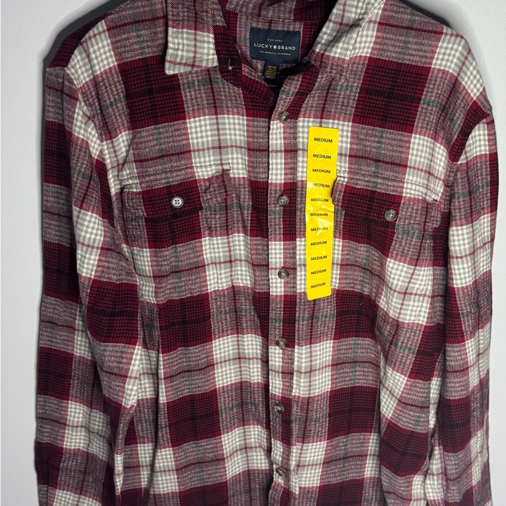 Lucky Brand Burgundy and Gray Plaid Shirt